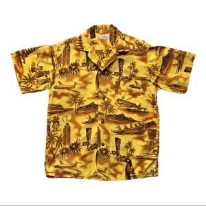 Vintage Fashions of Hawaii 1950s 1960s authentic yellow Hawaiian shirt medium